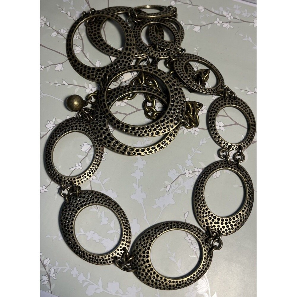 Textured Link Chain Hip Belt 36" + 9" Adjustable Tail Metal Brass Tone